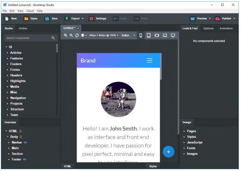 Bootstrap Studio 7.1.2 ออกแบบเว็บไซต์
