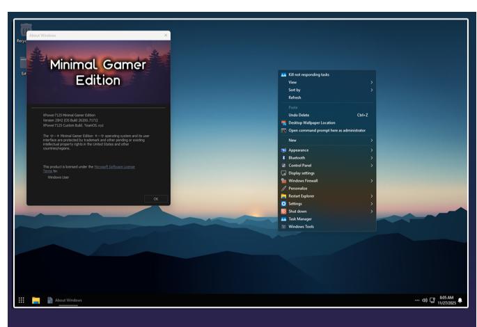 Windows 11 Pro 25H2 Build 26200.7171 Minimal Gamer Edition TPM Bypassed and Pre-Activated