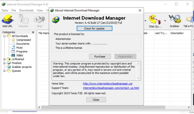Internet Download Manager (IDM) v6.42 Build 58 Portable Cracked (แบบพกพา)