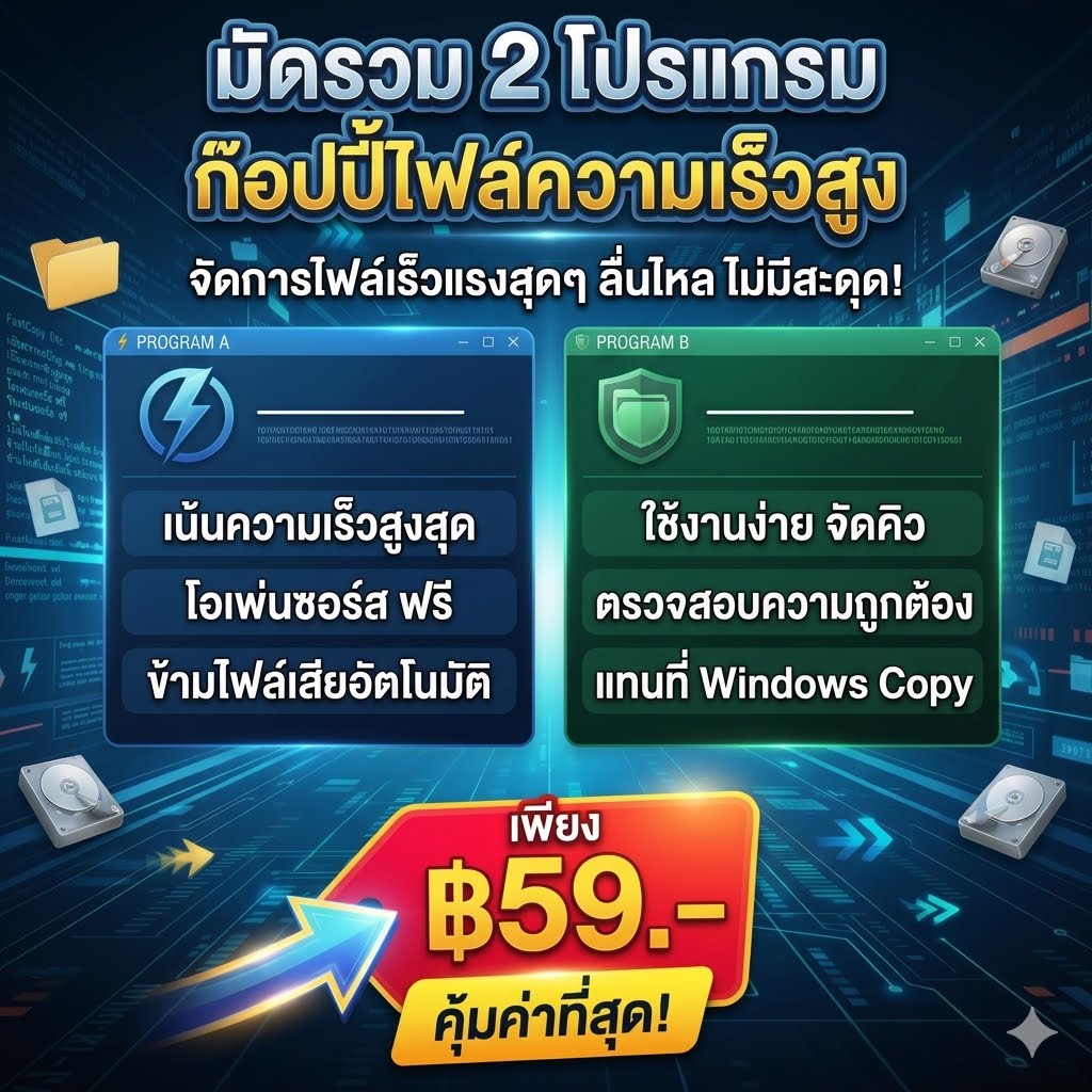 มัดรวม 2 โปรแกรมช่วยค๊อปปี้และย้ายไฟล์ขนาดใหญ่ความเร็วสูง เวอร์ชันเสถียร