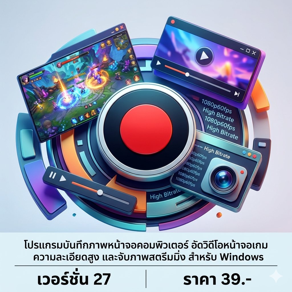 โปรแกรมบันทึกภาพหน้าจอคอมพิวเตอร์ อัดวิดีโอหน้าจอเกมความละเอียดสูง และจับภาพสตรีมมิ่ง สำหรับ Windows