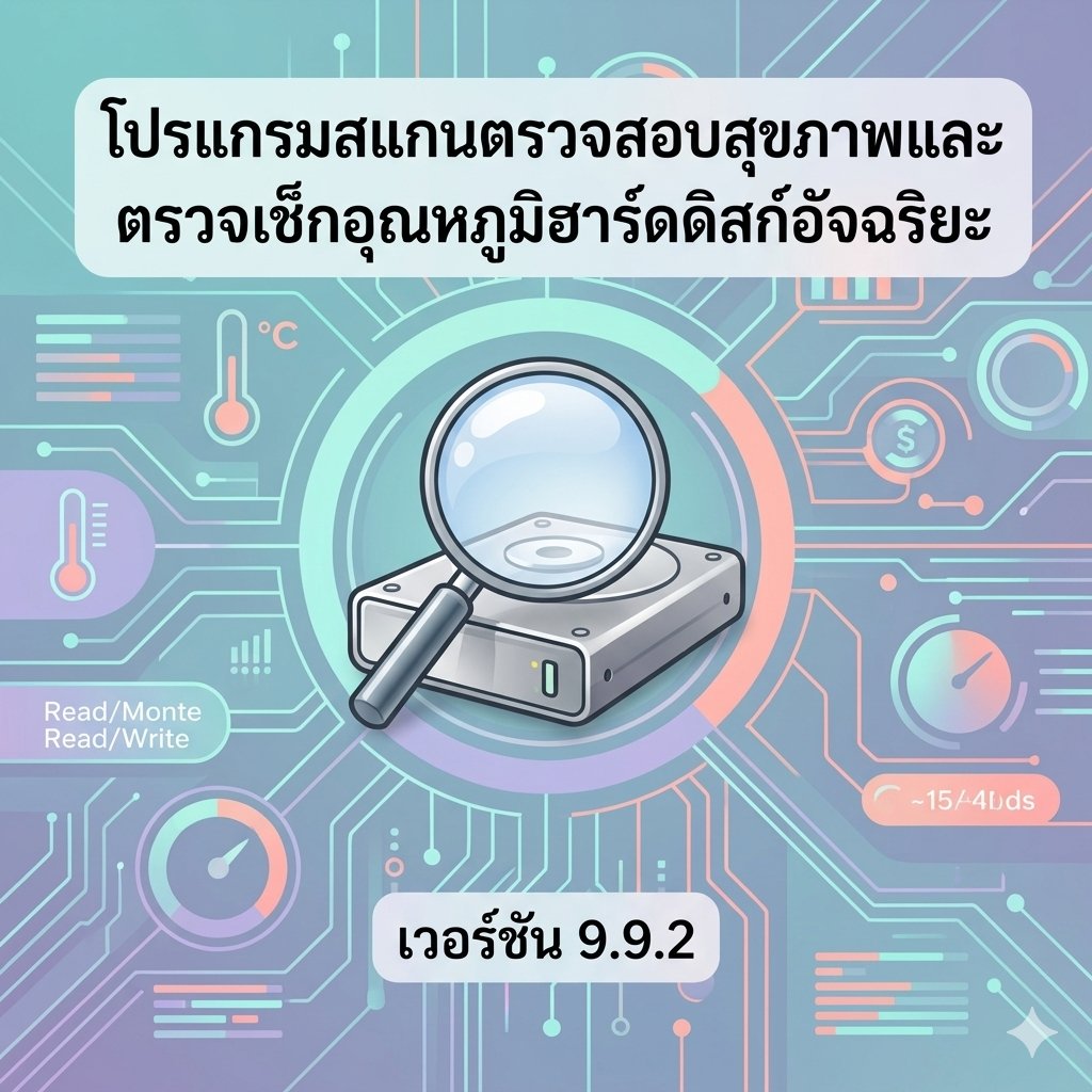 โปรแกรมสแกนตรวจสอบสุขภาพและตรวจเช็กอุณหภูมิฮาร์ดดิสก์อัจฉริยะ เวอร์ชัน 9.9.2