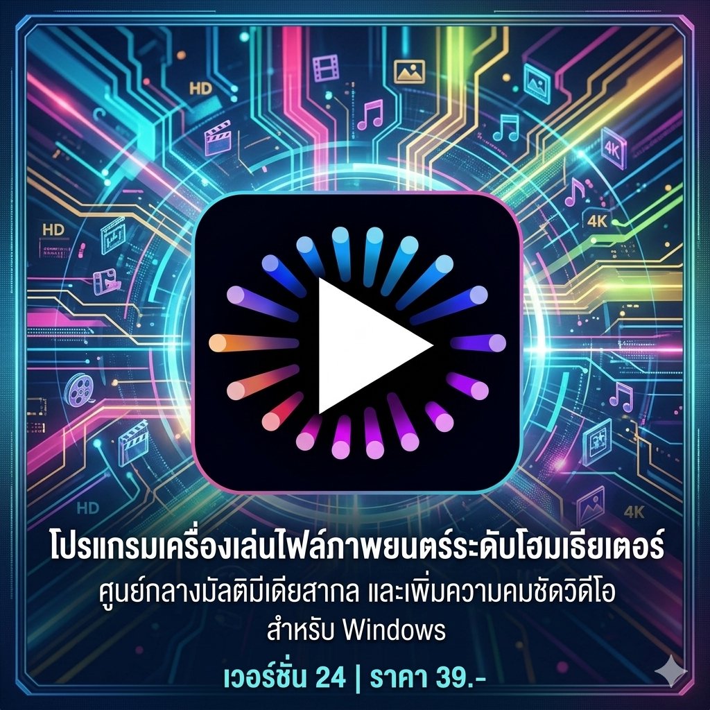 โปรแกรมเครื่องเล่นไฟล์ภาพยนตร์ระดับโฮมเธียเตอร์ ศูนย์กลางมัลติมีเดียสากล และเพิ่มความคมชัดวิดีโอ สำหรับ Windows