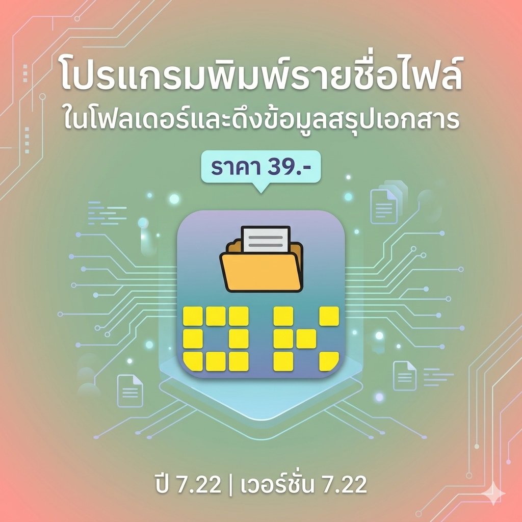 โปรแกรมพิมพ์รายชื่อไฟล์ที่อยู่ในโฟลเดอร์และดึงข้อมูลสรุปเอกสารยกแผง เวอร์ชัน 7.22