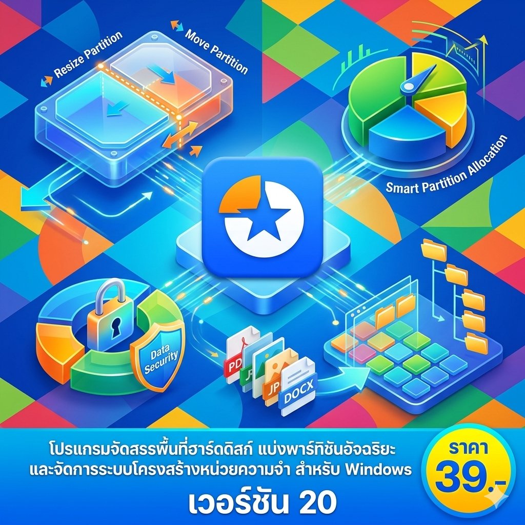 โปรแกรมจัดสรรพื้นที่ฮาร์ดดิสก์ แบ่งพาร์ทิชันอัจฉริยะ และจัดการระบบโครงสร้างหน่วยความจำ สำหรับ Windows