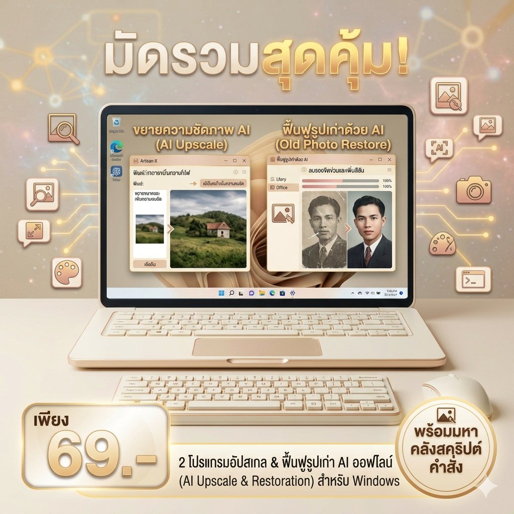 มัดรวม 2 โปรแกรมอัปสเกลขยายความชัดภาพและฟื้นฟูรูปเก่าด้วย AI ออฟไลน์ สำหรับ Windows