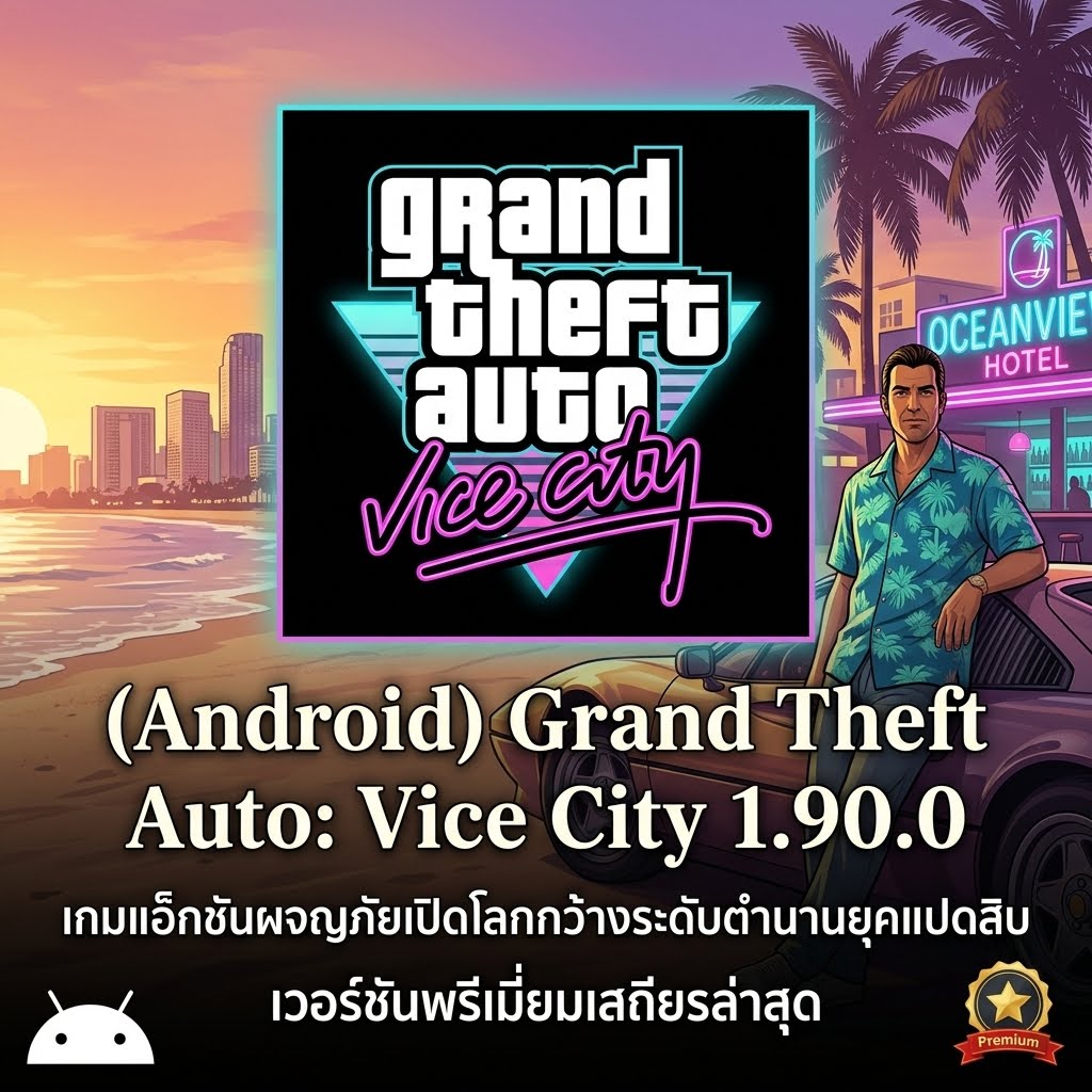 (Android) Grand Theft Auto: Vice City 1.90.0 เกมแอ็กชันผจญภัยเปิดโลกกว้างระดับตำนานยุคแปดสิบ เวอร์ชันพรีเมียมเสถียรล่าสุด