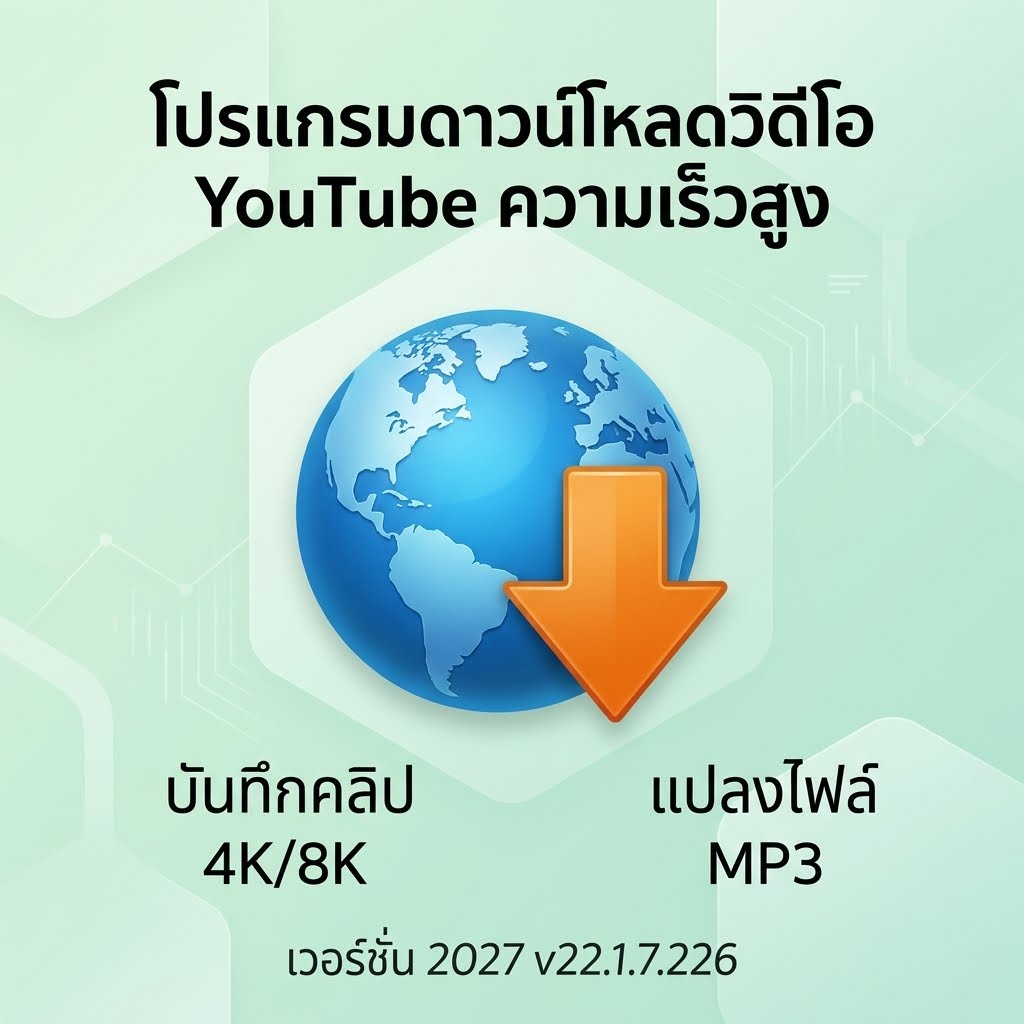 โปรแกรมดาวน์โหลดวิดีโอ YouTube ความเร็วสูง บันทึกคลิปความละเอียด 4K/8K และแปลงไฟล์ MP3 เวอร์ชันล่าสุด 2027 v22.1.7.226