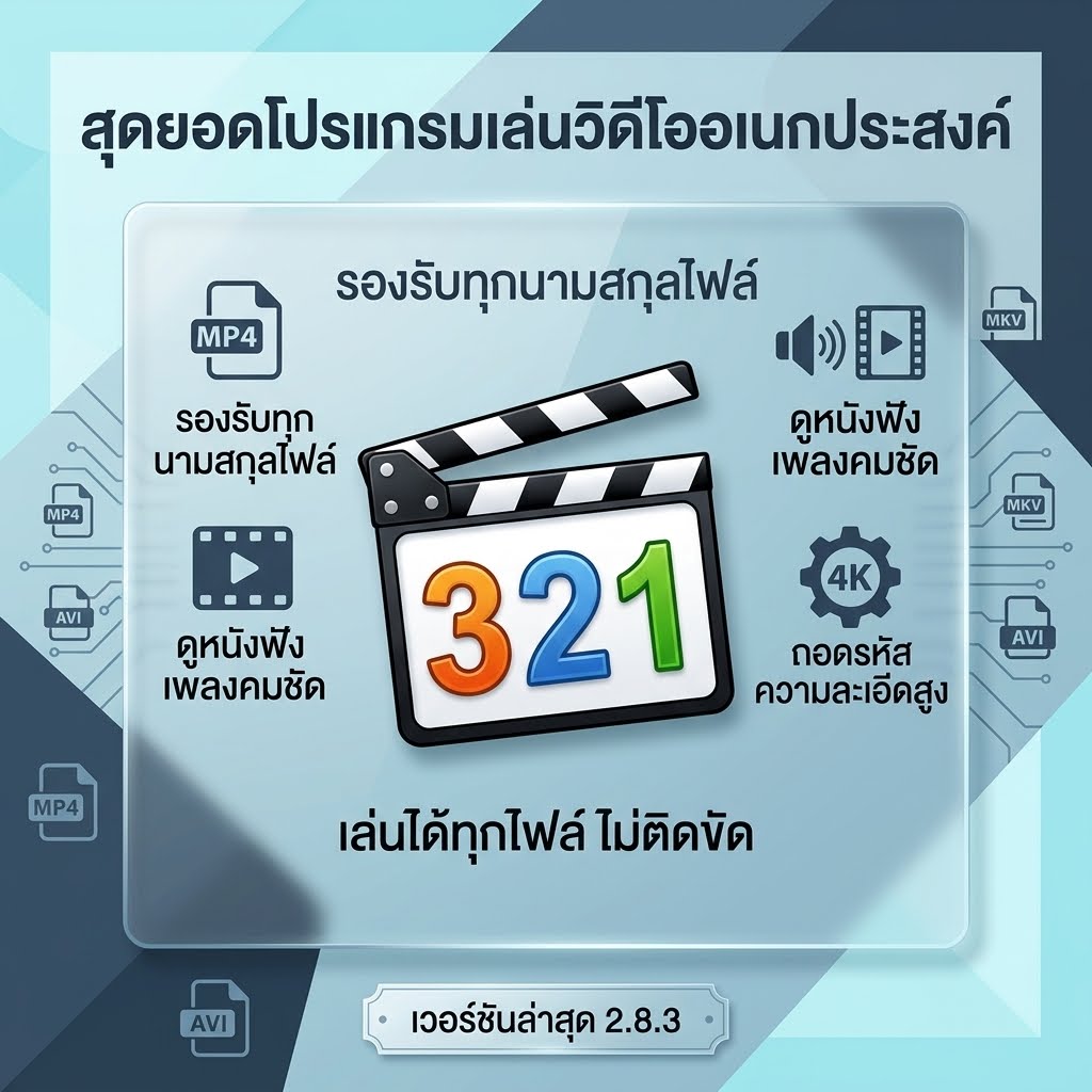 โปรแกรมเล่นไฟล์วิดีโอ ดูหนังฟังเพลง เปิดได้ทุกนามสกุล และถอดรหัสไฟล์ความละเอียดสูง เวอร์ชันล่าสุด 2.8.3